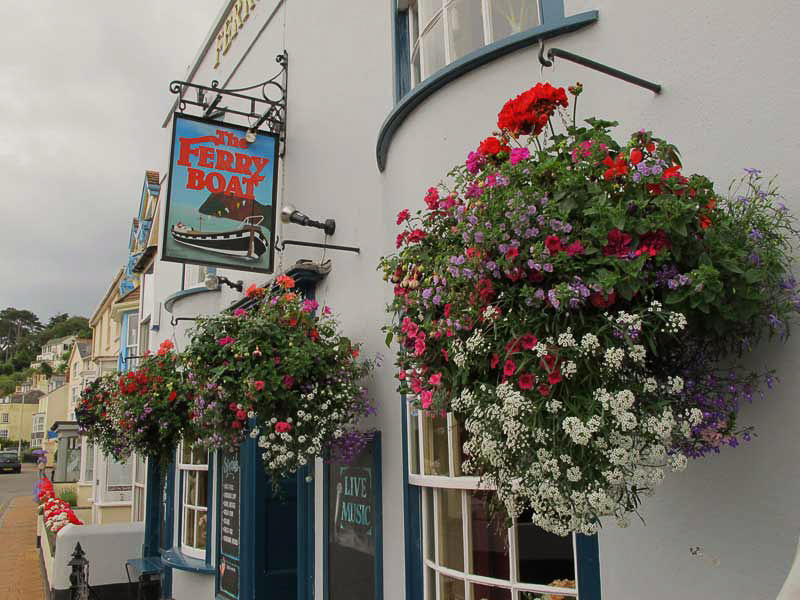 Outside of Ferry Boat Inn, Shaldon with hanging baskets